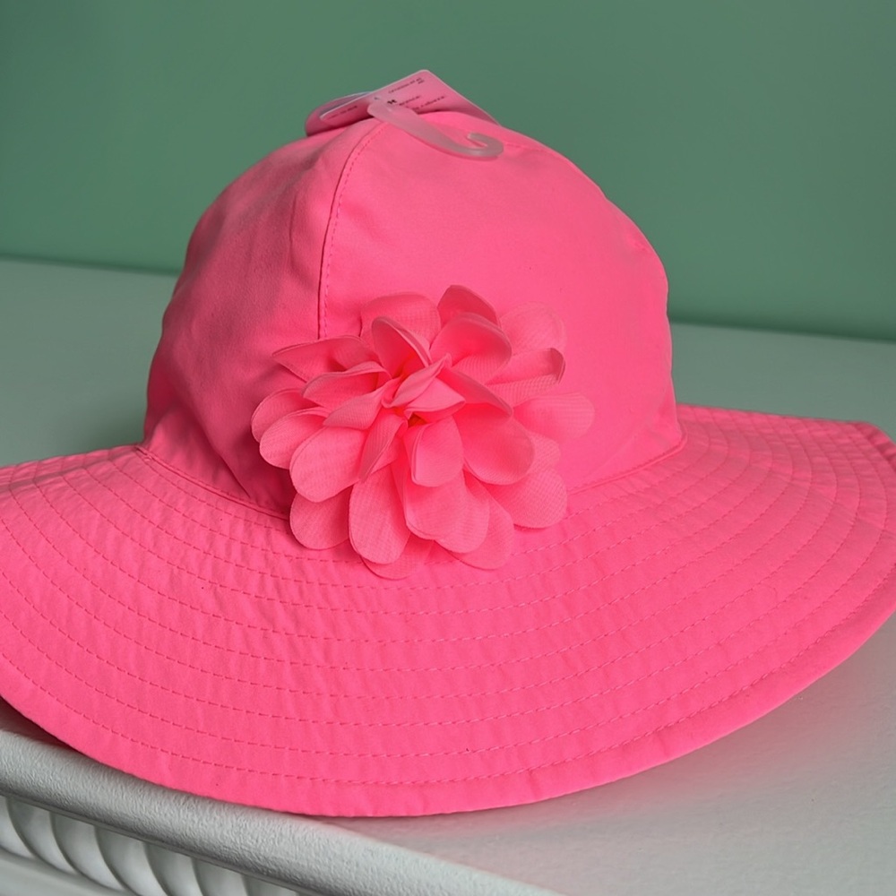 Pink Wide-Brim Hat with Flower Accent